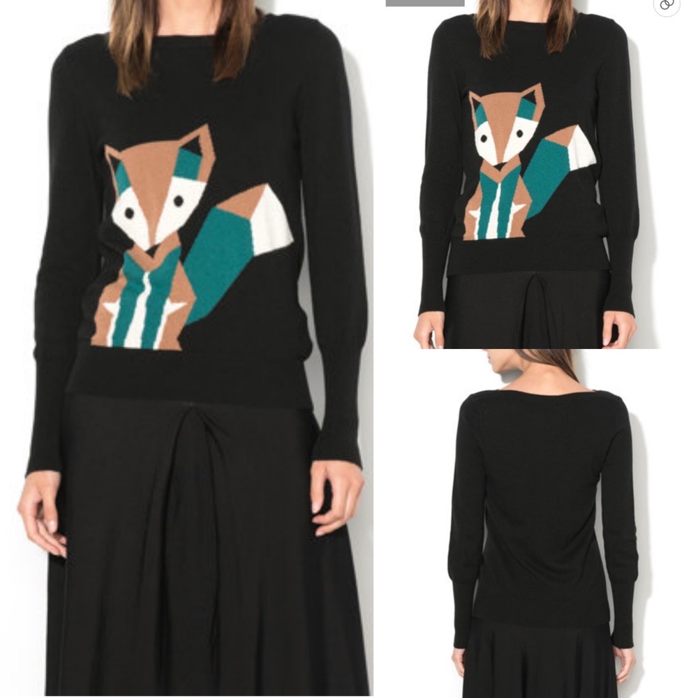Black Fox Intarsia Boatneck Cashmere Mix Sweather BNWT